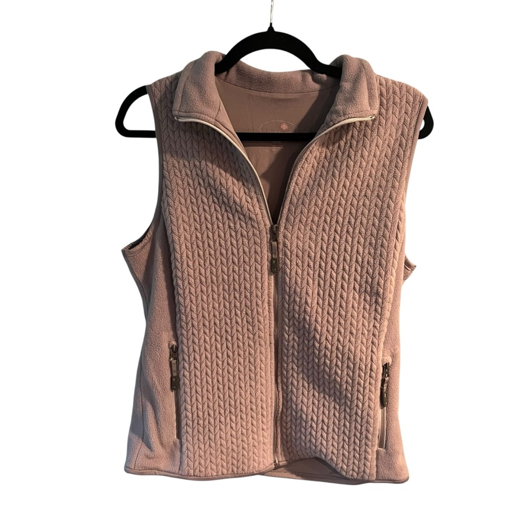 TANGERINE Women Medium Lilac Purple Soft Zip Front Fleece Vest embossed texture